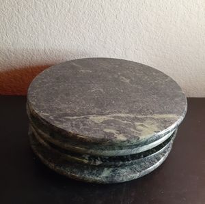 GORGEOUS Andrea By Sadek Set of Large 8" Green Marble Footed Coasters/4
